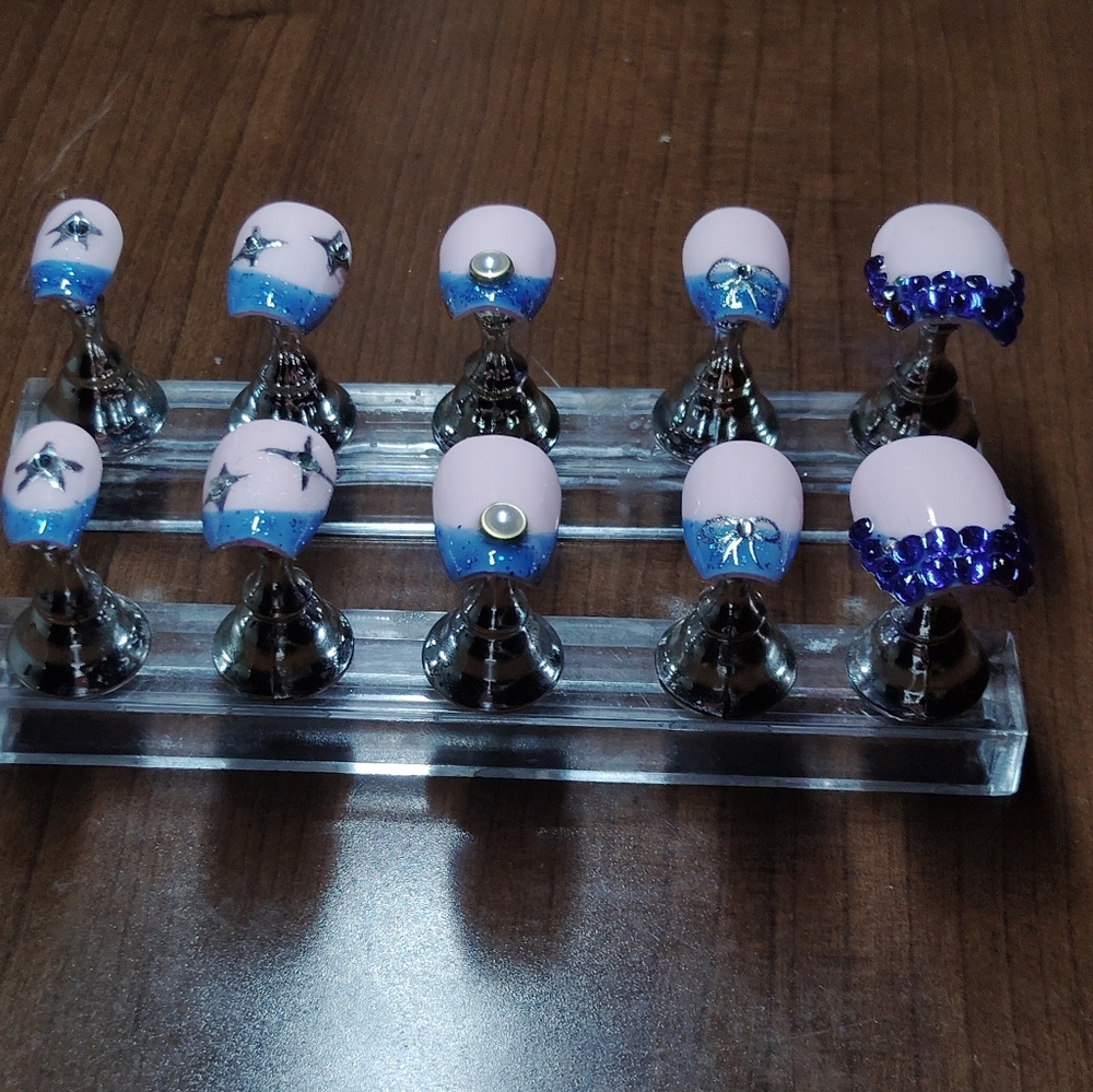 Handmade Pink, Blue, Silver Press Ons